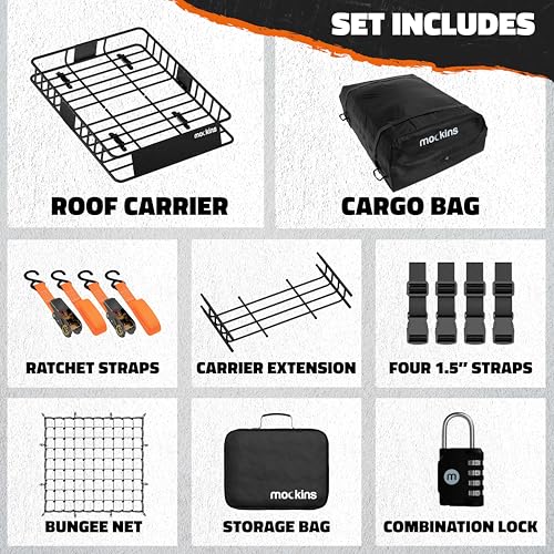 64"x39"x6" Extendable Heavy Duty Roof Rack Basket & 16 Cu Ft Waterproof Cargo Bag for Top of Car