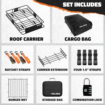 64"x39"x6" Extendable Heavy Duty Roof Rack Basket & 16 Cu Ft Waterproof Cargo Bag for Top of Car