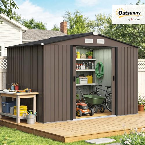 9' x 6' Outdoor Storage Shed Garden Tool Metal Shed Brown