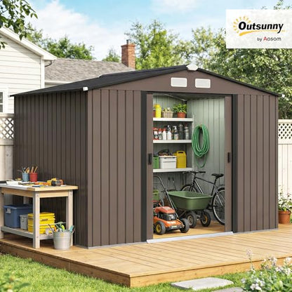 9' x 6' Outdoor Storage Shed Garden Tool Metal Shed Brown