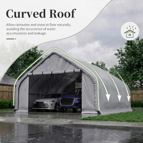 20x20 FT Curved Heavy Duty Carport Tent with Galvanized Steel