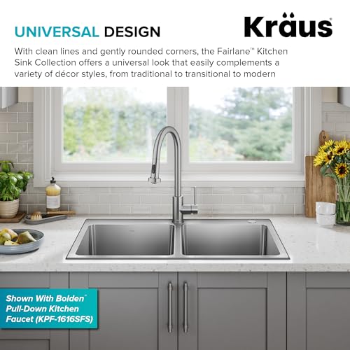 Stainless Steel 33 in Double Bowl Drop In Sink KHT632