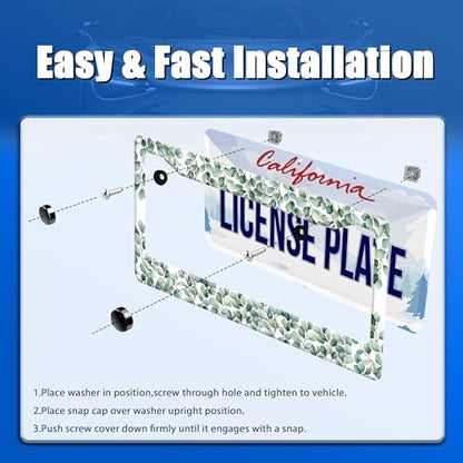 Green Leaf License Plate Frame Stainless Steel Car Accessory 6x12 Inch