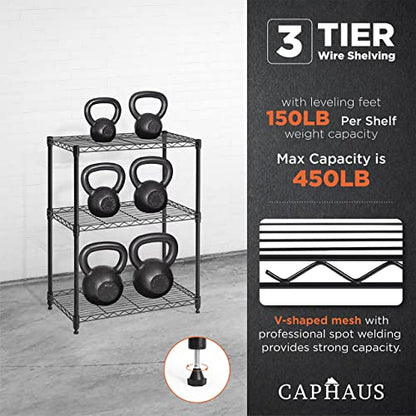 3/4/5-Tier Adjustable Height Wire Shelving Unit, Metal Steel Storage Shelve, Rack Shelving, Garage Shelving Storage Organizer, Utility Storage Shelf, 3-Tier Without Wheels, Black