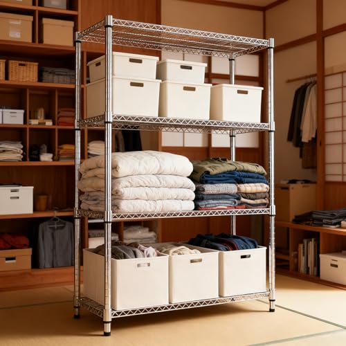 4 Tiers Shelf Metal Storage Shelves 2640 lbs Steel Storage Shelving Utility Shelving Unit Steel Organizer Wire Rack for Home (4 Count)