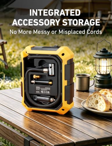 Tire Inflator Portable Air Compressor 12V DC Integrated Storage