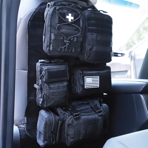 Universal Tactical Car Seat Back Organizer Bag Tactical Molle Vehicle Organizers Panel Vehicle Protector Organizers with 5 Detachable Pouches for Car