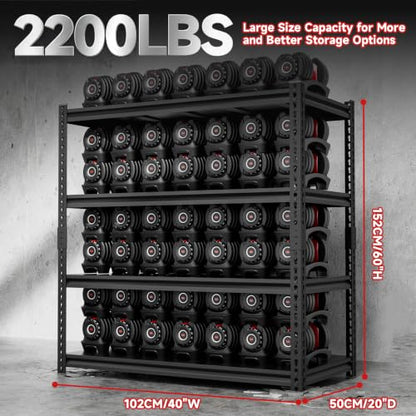 4 Tier 40" W X 20" D X 60" H Storage Shelves 2200LBS Garage Shelving Metal Storage Shelf Adjustable Metal Racks with Shelves Heavy Duty Shelving Units and Storage Utility Shelf (4 Count)