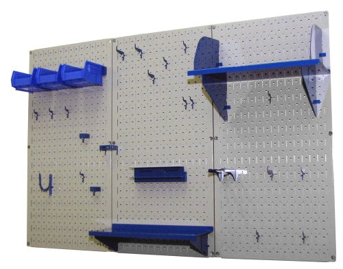 Pegboard Organizer 4 ft. Metal Pegboard Standard Tool Storage Kit with Gray Toolboard and Blue Accessories