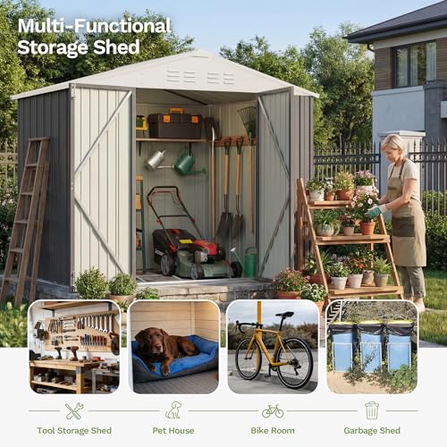 8x6 FT Outdoor Storage Shed with Floor Frame