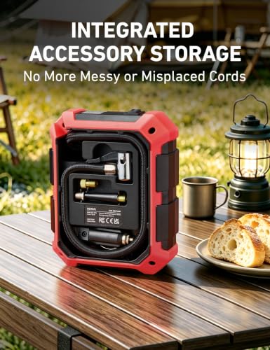 Tire Inflator Portable Air Compressor 12V DC Integrated Storage