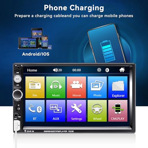 7" Double Din Car Stereo Audio Bluetooth MP5 Player USB FM Multimedia Radio+ 4 LED Mini Backup Camera with Steering Wheel Remote Support Mobile Phone Synchronization