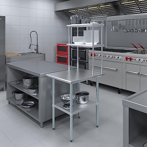 Stainless Steel Work Table Double Tier Overshelf