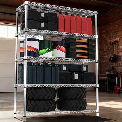 5 Tiers Shelf Metal Storage Shelves 3300 lbs Steel Storage Shelving Utility Shelving Unit Steel Organizer Wire Rack for Home (5 Count)