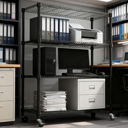 1400LBS 47.2" W 4 Tiers Storage Shelves Metal Shelving Unit with Wheels Heavy Duty Garage Shelving Adjustable Wire Shelves for Pantry