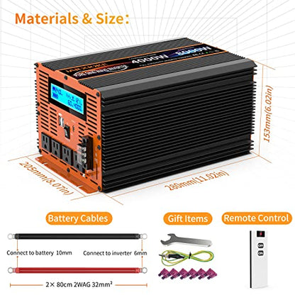 4000 Watt Pure Sine Wave Power Inverter 24V DC to 110V 120V Converter for Family RV Off Grid Solar System Car with Type