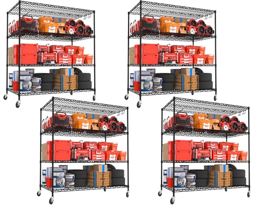 55.5" Wx24 x80 Heavy Duty Metal Wire Storage Shelving with Wheels (4 Count)