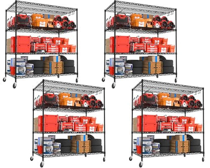55.5" Wx24 x80 Heavy Duty Metal Wire Storage Shelving with Wheels (4 Count)