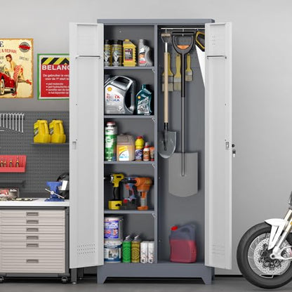 72'' Metal Utility Storage Cabinet with Pegboard & Tool Hanging Bars