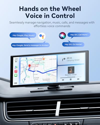 10.26“ Wireless Portable 60FPS Carplay Screen with Netflix YouTube for Apple Car Play & Android Auto 1920 * 720 Fully Laminated Tablet with 1080P Reversing Camera