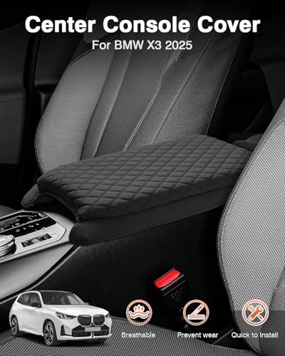 Custom for 2026 2025 BMW X3 Center Console Cover Armrest Cover for BMW X3 Arm Rest Cushion Pad Leather Middle Console Cover Armrest Seat Box Protector BMW X3 Accessories Anti
