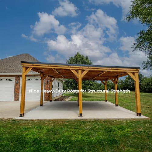 Kingsport 20' x 20' Cedar Wood Outdoor Carport Garage with Heavy