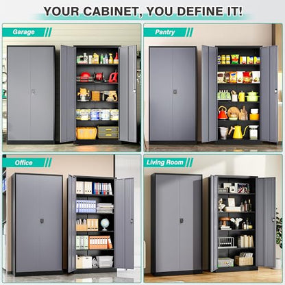 Wide & Deep Metal Storage Cabinet with Lock & Adjustable Shelves