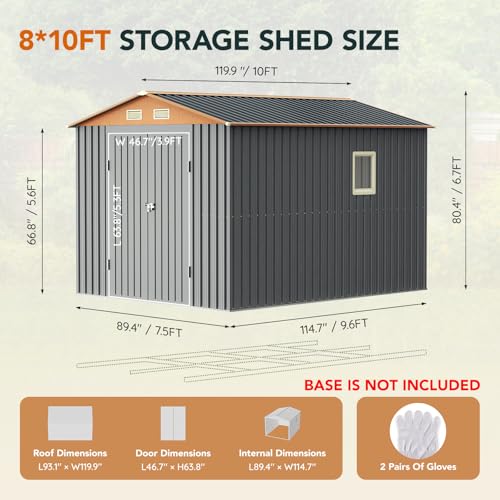 8x10FT Metal Shed & Outdoor Storage Shed with Lockable Doors