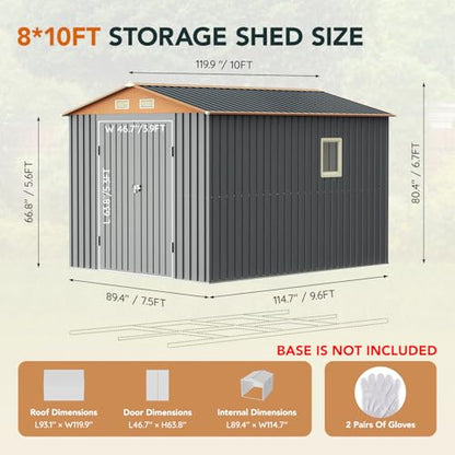 8x10FT Metal Shed & Outdoor Storage Shed with Lockable Doors