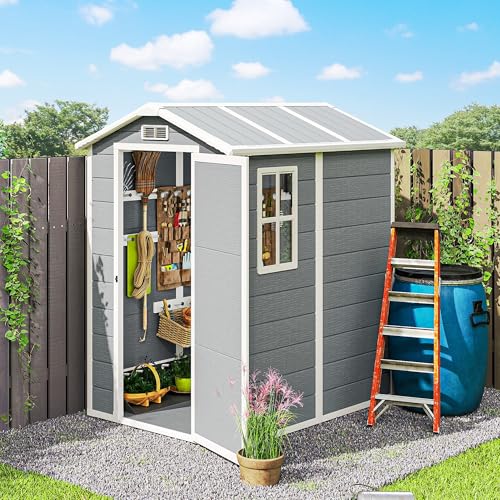 4.3' x 6.1' Outdoor Storage Shed Waterproof Resin with Floor Gray