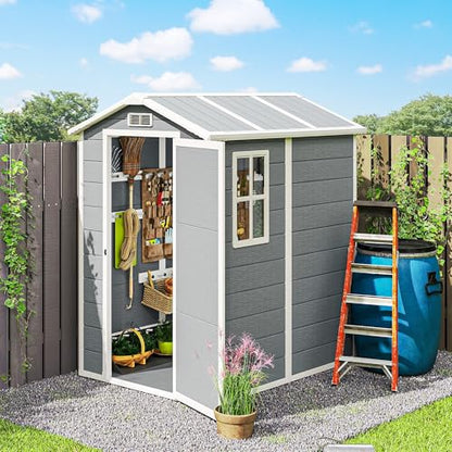 4.3' x 6.1' Outdoor Storage Shed Waterproof Resin with Floor Gray