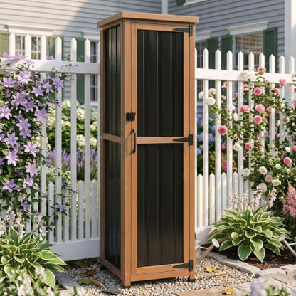 62" H Tall Narrow Outdoor Storage Cabinet with Metal Top