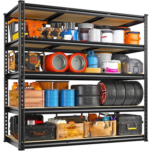 48" W Garage Shelving 3000LBS Storage Shelves 5 Tier Industrial Shelving Adjustable Metal Storage Shelves for Garage (2 Count)