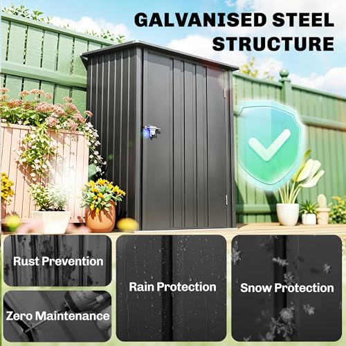 3.3' x 3.4' Outdoor Storage Shed Sloping Roof Lockable Door Gray