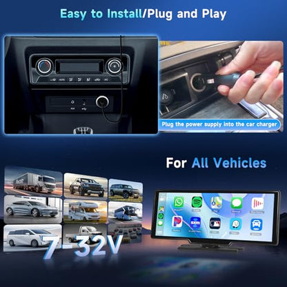 10.26" Touchscreen Wireless Carplay Portable Car Stereo Android Auto