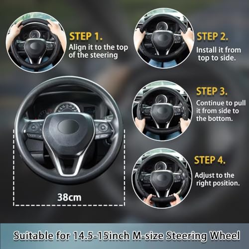 Black Steering Wheel Cover with Coasters Leather Universal 15 inch