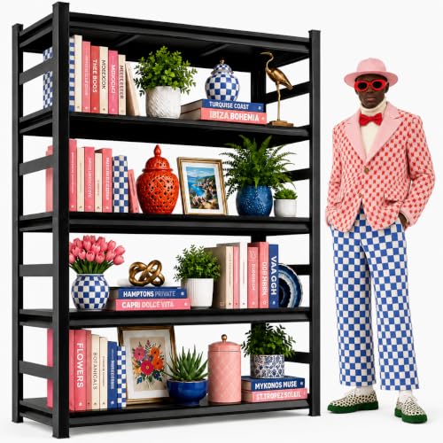 Metal Bookshelf 5 Tier Adjustable Heavy Duty Bolt Free Bookcase