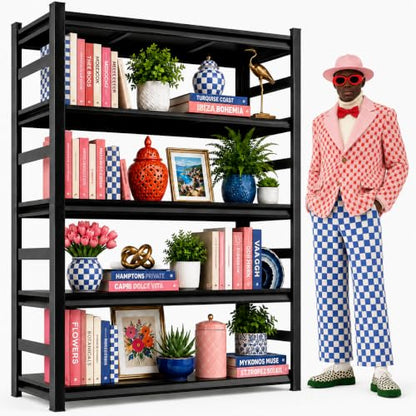 Metal Bookshelf 5 Tier Adjustable Heavy Duty Bolt Free Bookcase