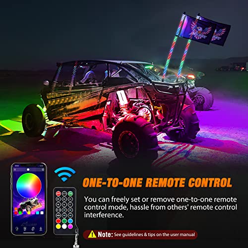 2PCS 3FT RGB LED Whip Light and 4 PCS Rock Lights Combo Kit