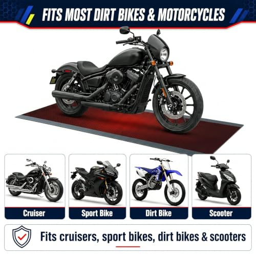 Motorcycle Mat Garage Floor Rug Washable Parking Mats for Garage Floors Non Slip Oil Absorbent Pad Rubber Backing Layer Protects Floor