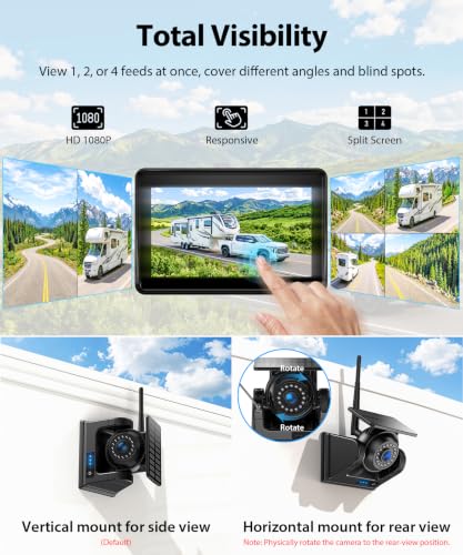 3 Wireless Backup Camera Solar Magentic Cameras with 7" DVR 1080P Touchscreen Monitor