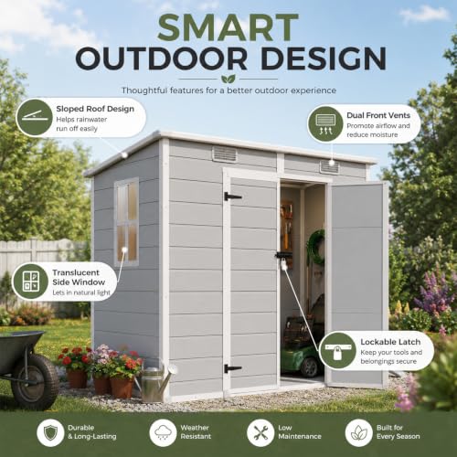 8x4 FT Resin Storage Shed with Floor Window and Vents