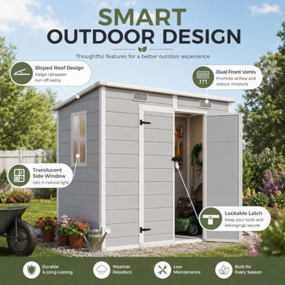 8x4 FT Resin Storage Shed with Floor Window and Vents