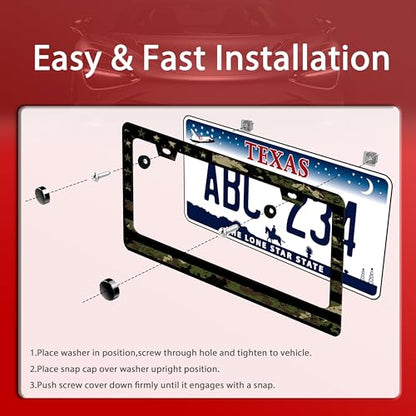 Camo American Flag License Plate Frame Stainless Steel US License Holder