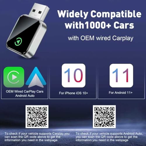 Wireless CarPlay Adapter for Apple iPhone iOS 10+ & Cars from 2015+