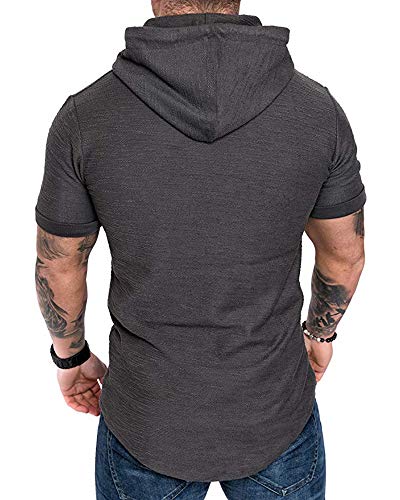 Mens Fashion Hoodies Sport Pullover Solid Color Shirt Workout Lightweight Tops Dark Grey