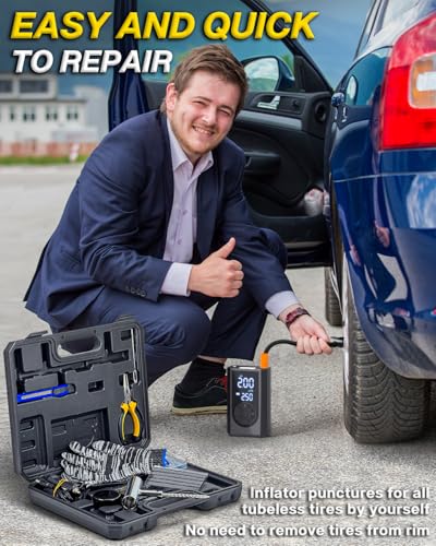 Tire Repair Kit with Portable Air Compressor