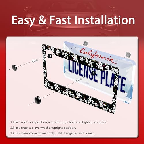 White Cherry Blossoms License Plate Frame Stainless Steel with Screws