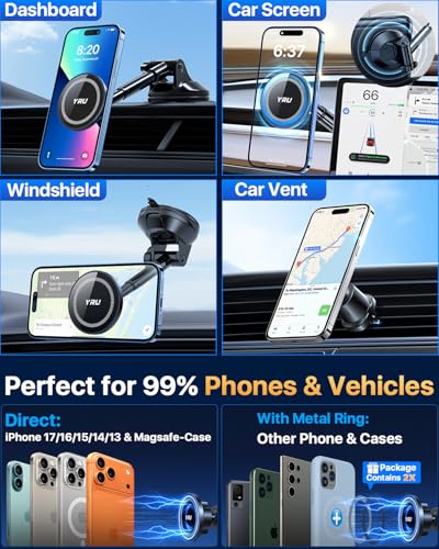 Upgrade【80+LB Super Suction】Magnetic Phone Holder Car for MagSafe Mount