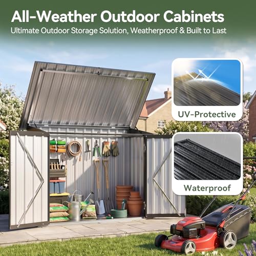 Outdoor Storage Cabinet 35Cu.Ft Metal Storage Shed with Floor&Shelf (2 Count (Shelves))